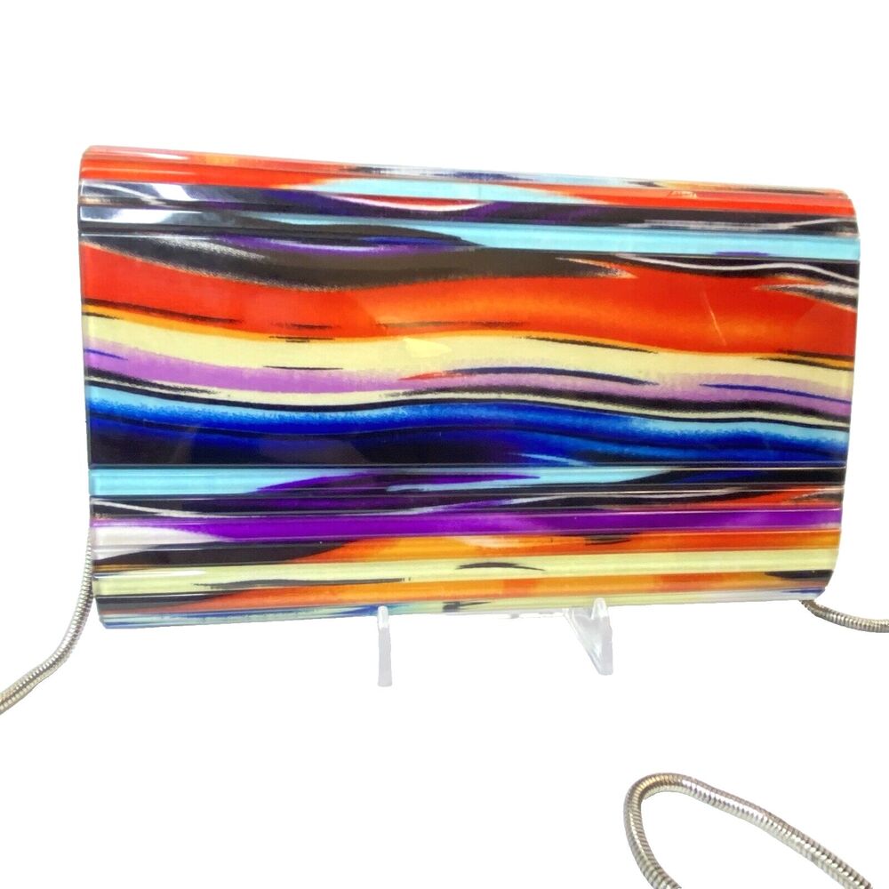 Sondra Roberts Vintage 80's Style Colorful Waves Lucite Acrylic Clutch Purse - Picture 6 of 10